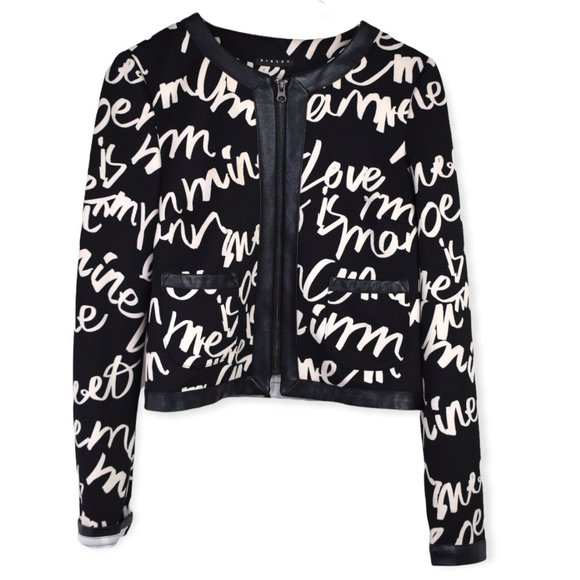 Sisley Jacket 2 Womens Printed Front Zip Closure Moto Font Polyester Blend - Picture 1 of 12